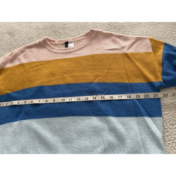 H&M Divided Womens Striped Knit Pink Gold Blue Burgundy Sweater CrewNeck Size S - Picture 7 of 8